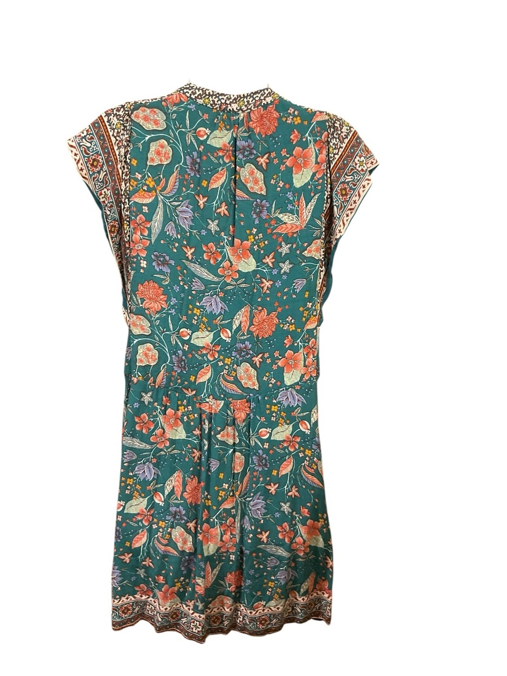 Anthropologie Zenia Floral Dark Teal V-Neck Flutter Sleeve Mini Dress Size XS - Picture 6 of 8